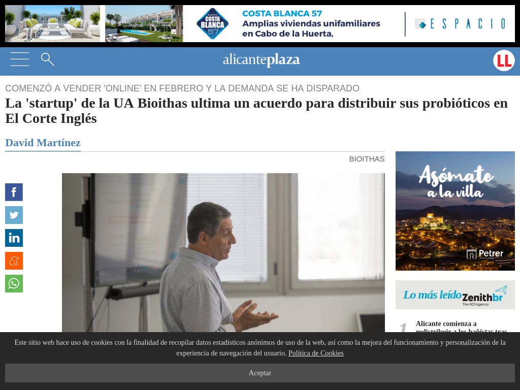 La 'startup' de la UA Bioithas ultima un acuerdo para distribuir sus probiticos en El Corte Ingls -  Alicanteplaza