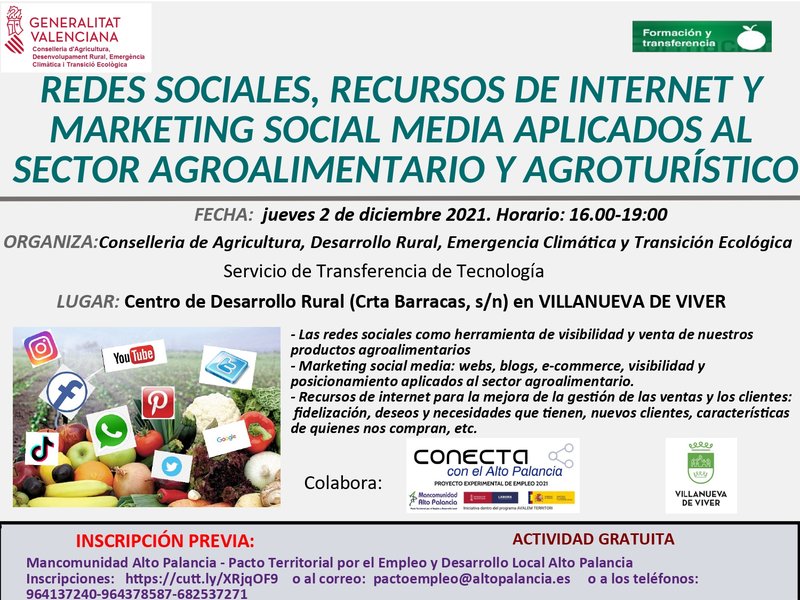 CURSO DE REDES SOCIALES, RECURSOS DE INTERNET Y MARKETING SOCIAL MEDIA APLICADOS AL SECTOR AGROALIMENTARIO Y AGROTURSTICO