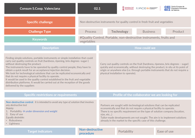Non-destructive instruments for quality control in fresh fruit and vegetables Challenge
