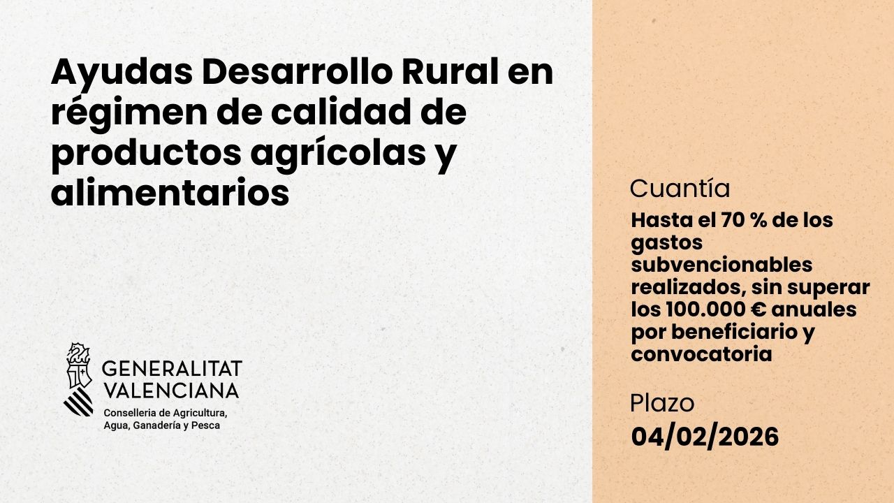 Ayudas Desarrollo Rural en régimen de calidad de productos agrícolas y alimentarios