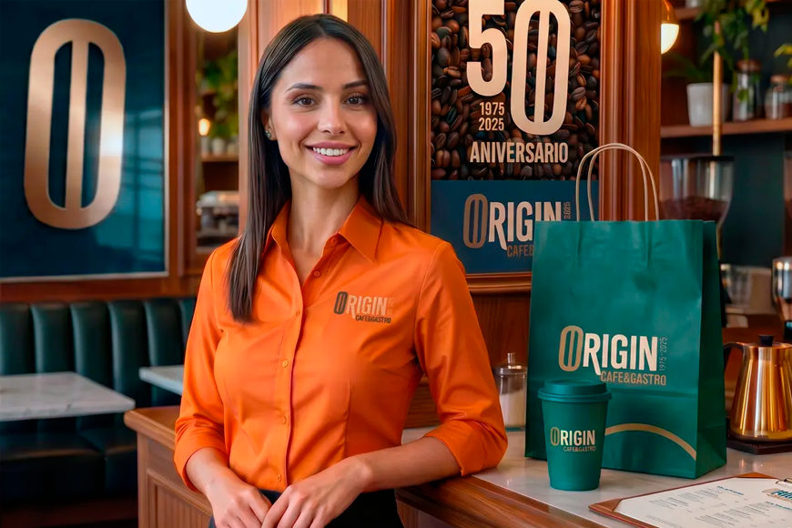 Aplicaciones visuales de la nueva marca en elementos de atención al cliente, packaging y comunicación dentro del espacio.