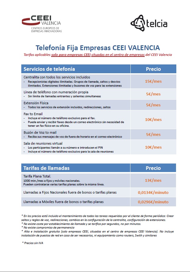 Imagen Tarifa Servicios de Telefonía Fija