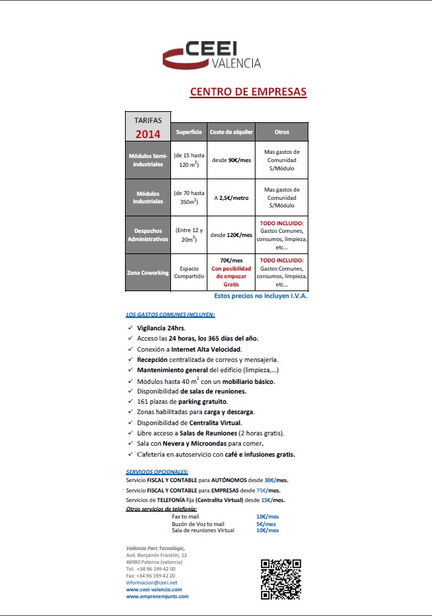 Nuevas Tarifas del Centro de Empresas