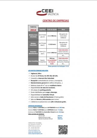 Nuevas Tarifas del Centro de Empresas